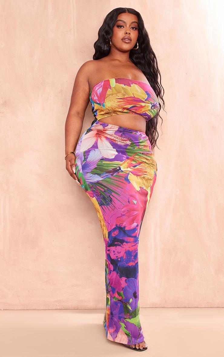 Plus Multi Print Meshed Cut Out Maxi Dress Product Image