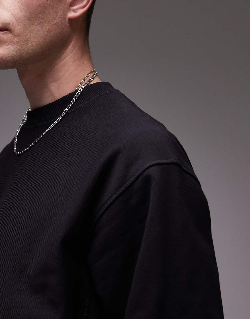 ARKET relaxed heavyweight sweatshirt with side panels in black Product Image