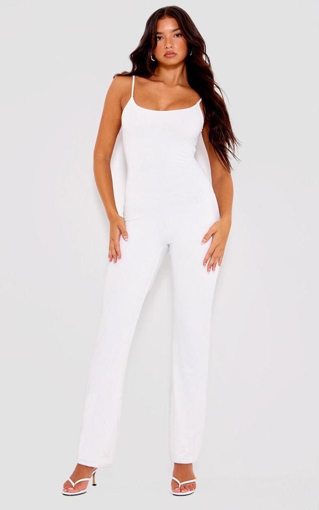 Cream Double Layer Contour Jersey Strappy Scoop Back Jumpsuit Product Image