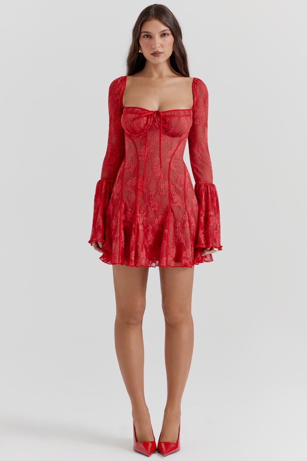 Analissa Scarlet Lace Corset Dress Product Image