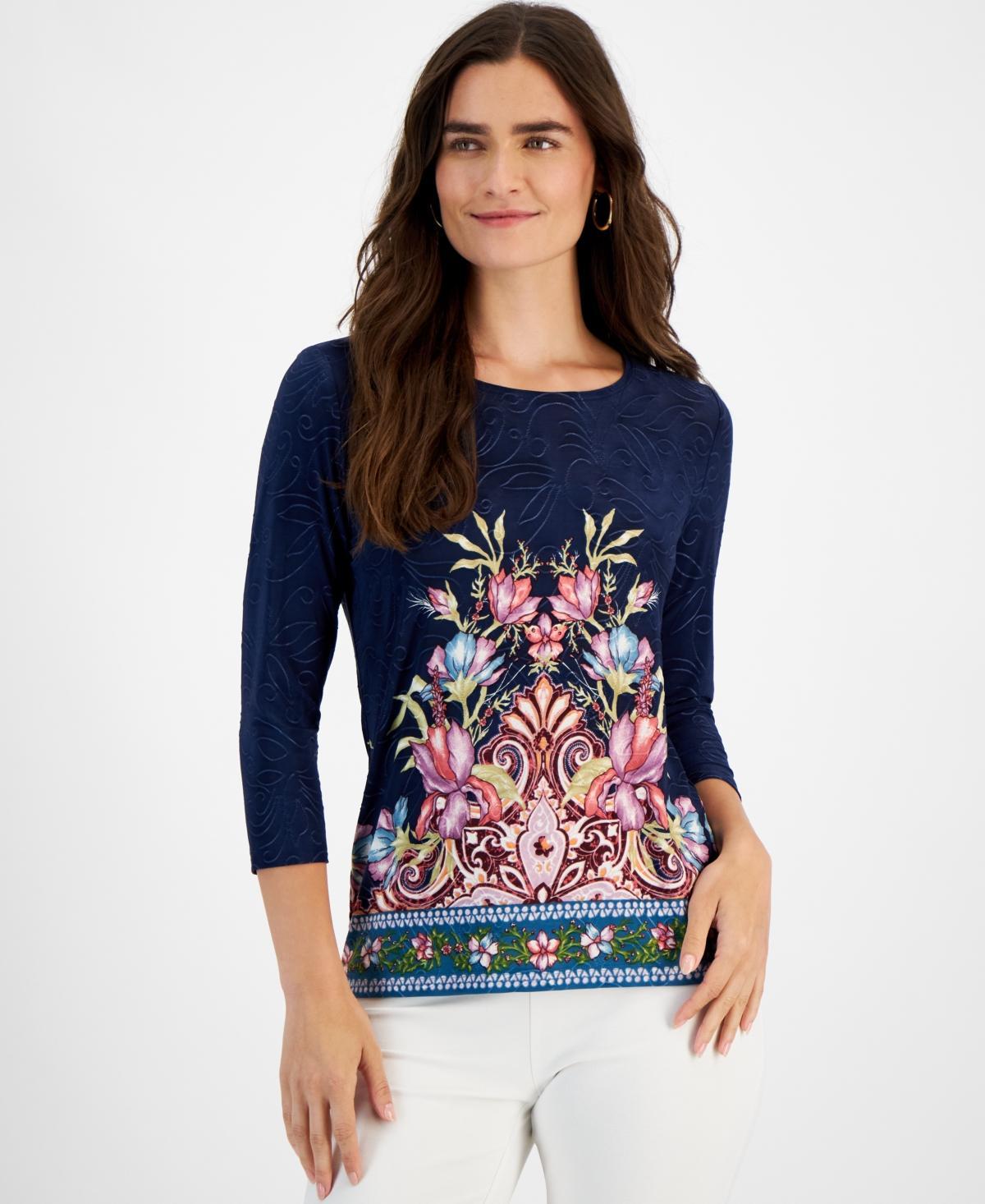 Jm Collection Womens Floral-Print 3/4-Sleeve Top, Created for Macys Product Image