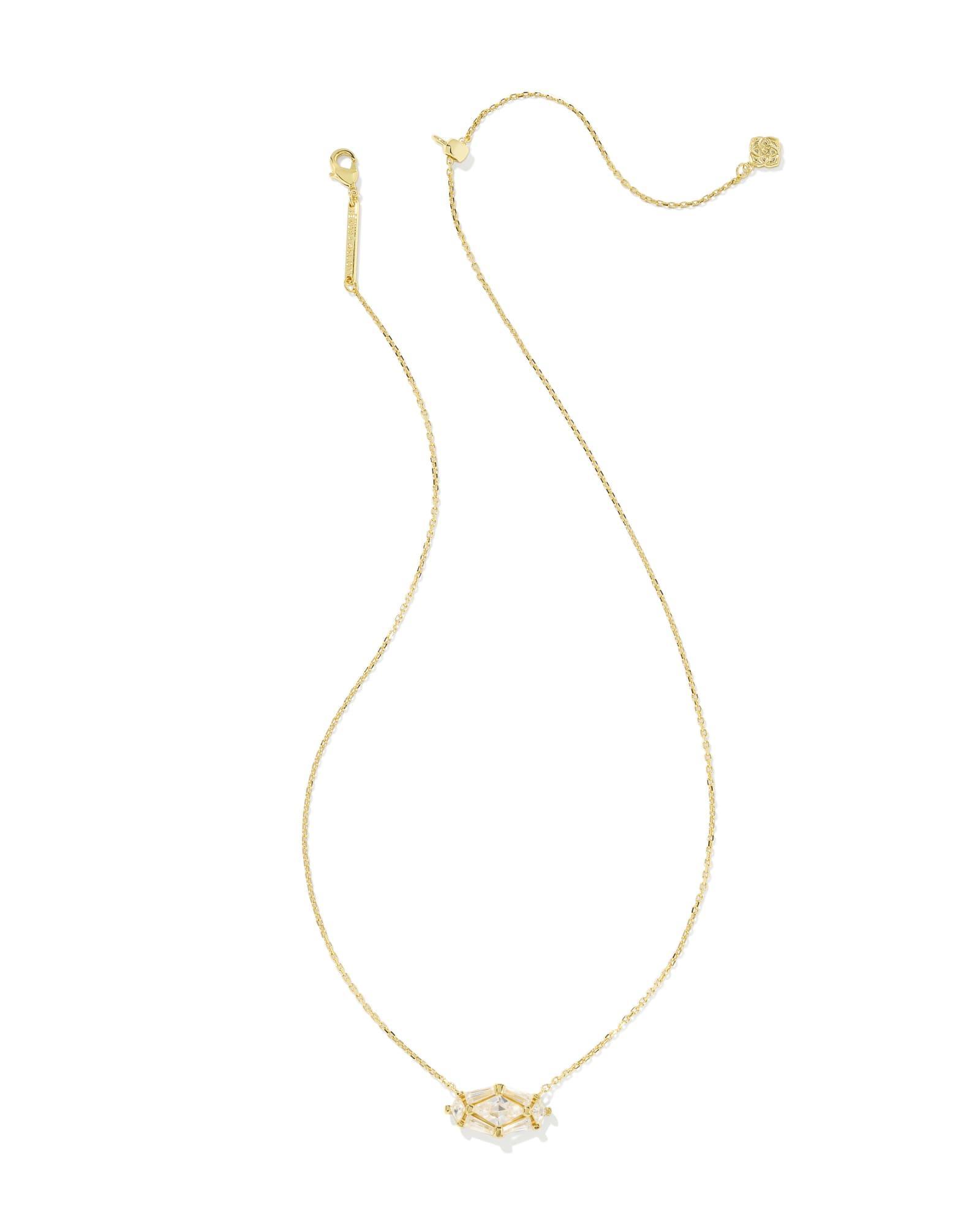 Lindy Rae Elisa Gold Short Pendant Necklace in White Crystal Product Image