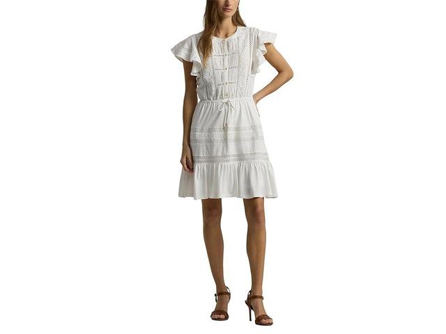 LAUREN Ralph Lauren Lace-Trim Jersey Flutter-Sleeve Dress Women's Dress Product Image