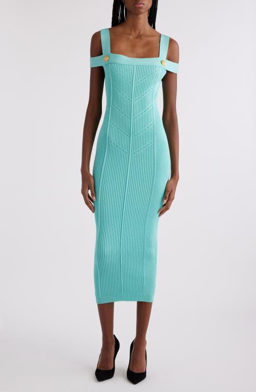 BALMAIN Double-strap Ribbed-knit Dress In Mint Product Image