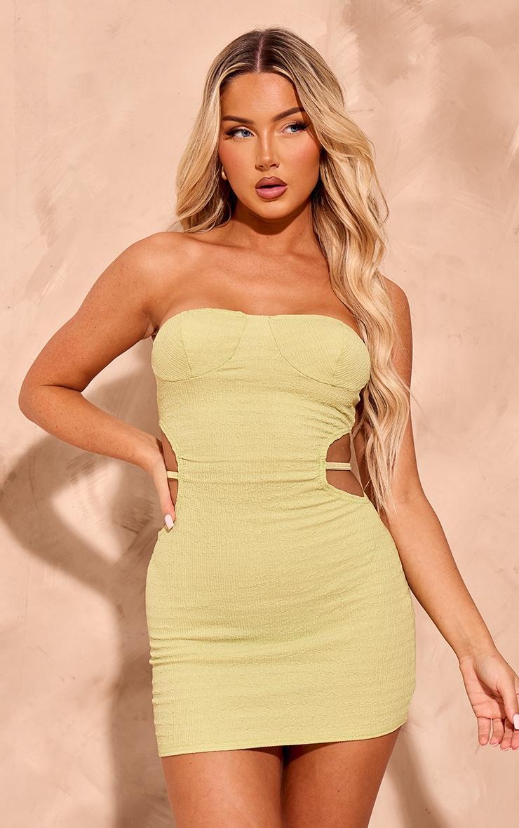 Lime Textured Cut Out Bandeau Bodycon Dress Product Image