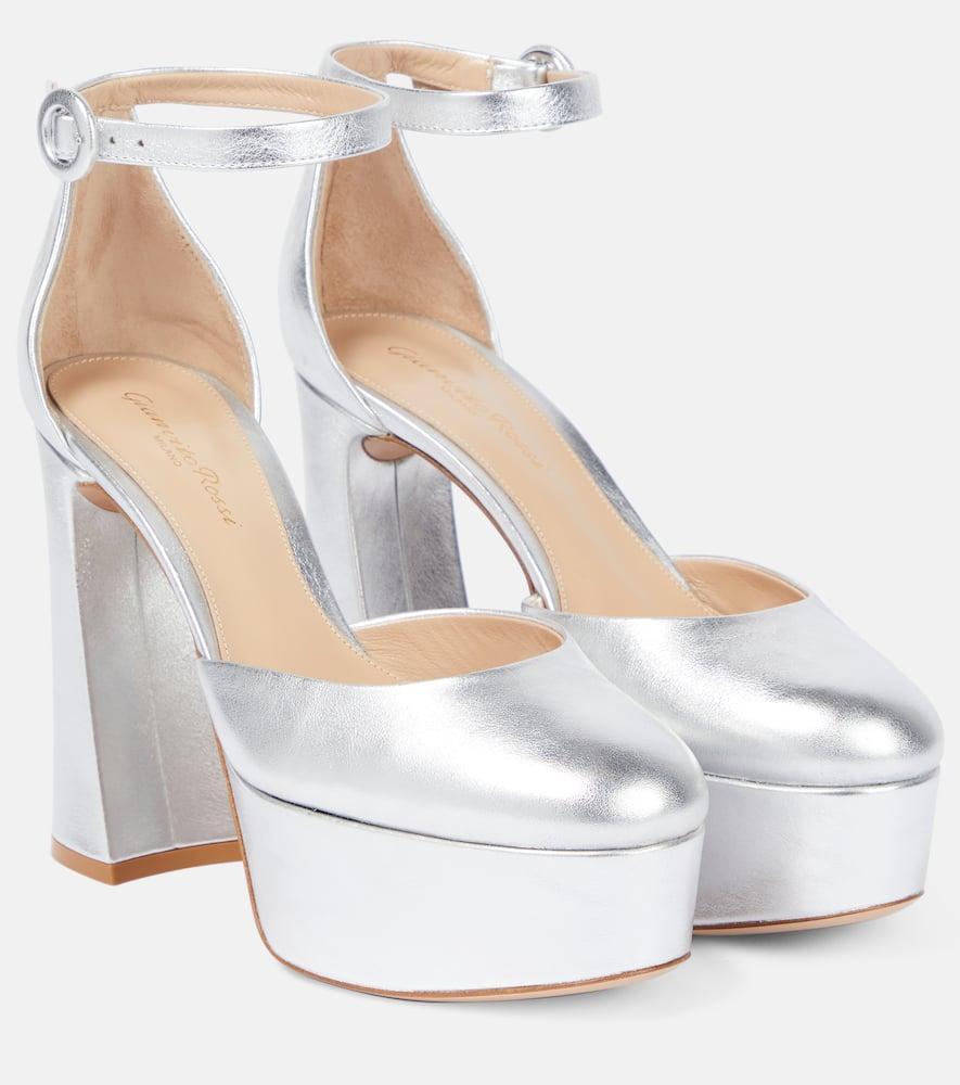 70 Holly Metallic Leather Platform Pumps In Silver Product Image