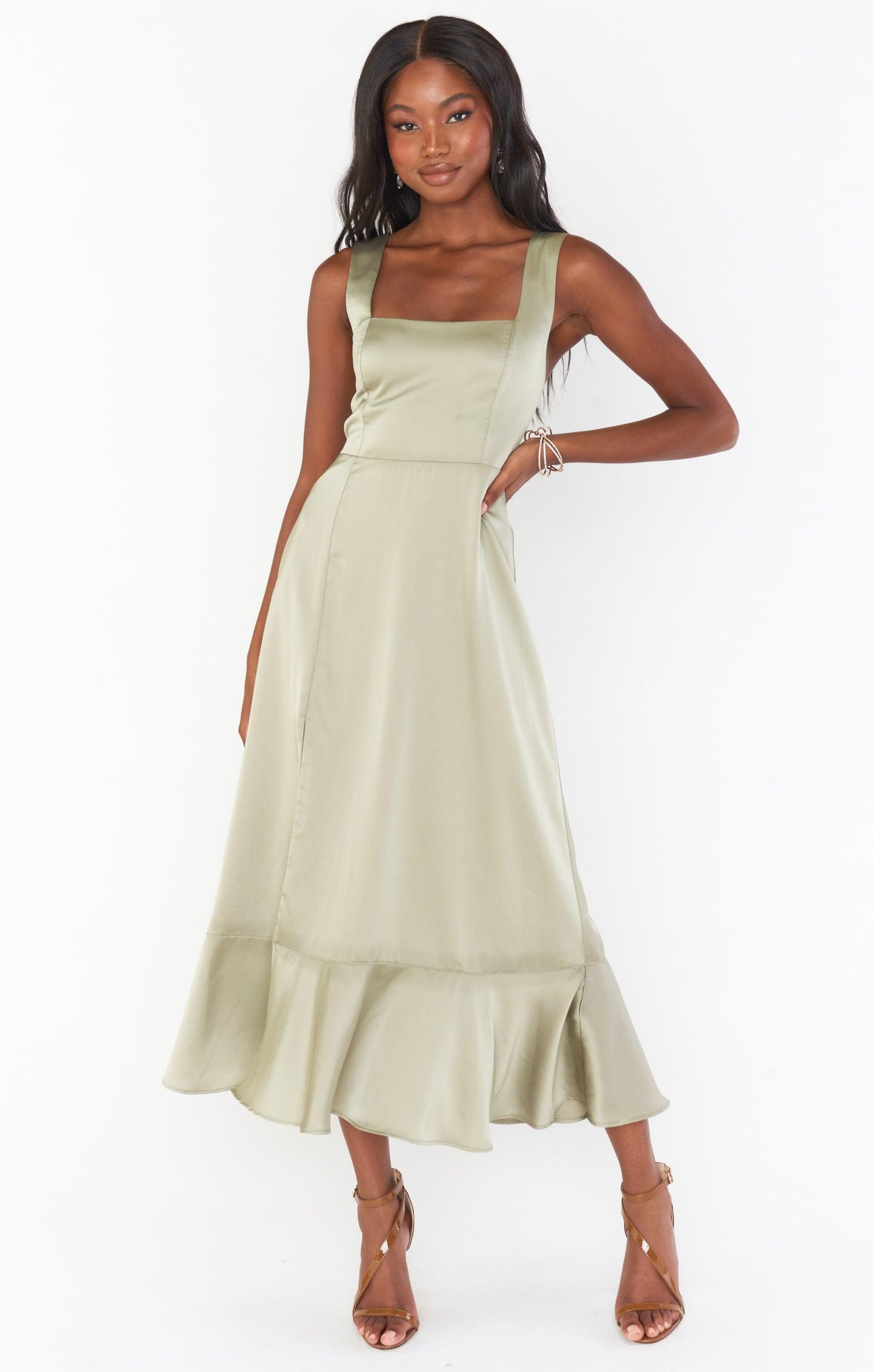 Claire Midi Dress ~ Moss Green Luxe Satin Product Image