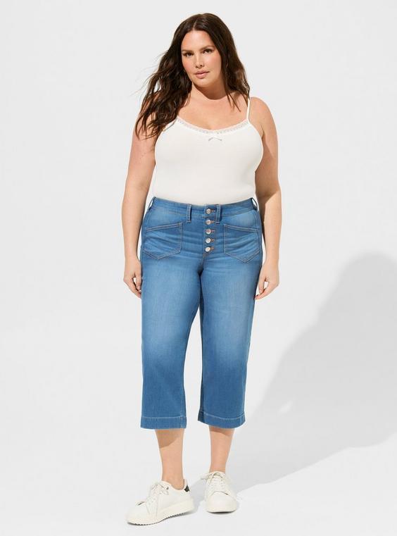 High-Rise Wide-Leg Crop Wide Leg Lightweight Vintage Stretch Jeans Product Image