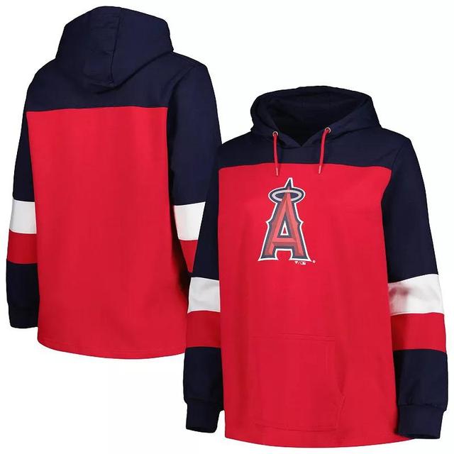Women's Red Los Angeles Angels Plus Size Colorblock Pullover Hoodie Product Image