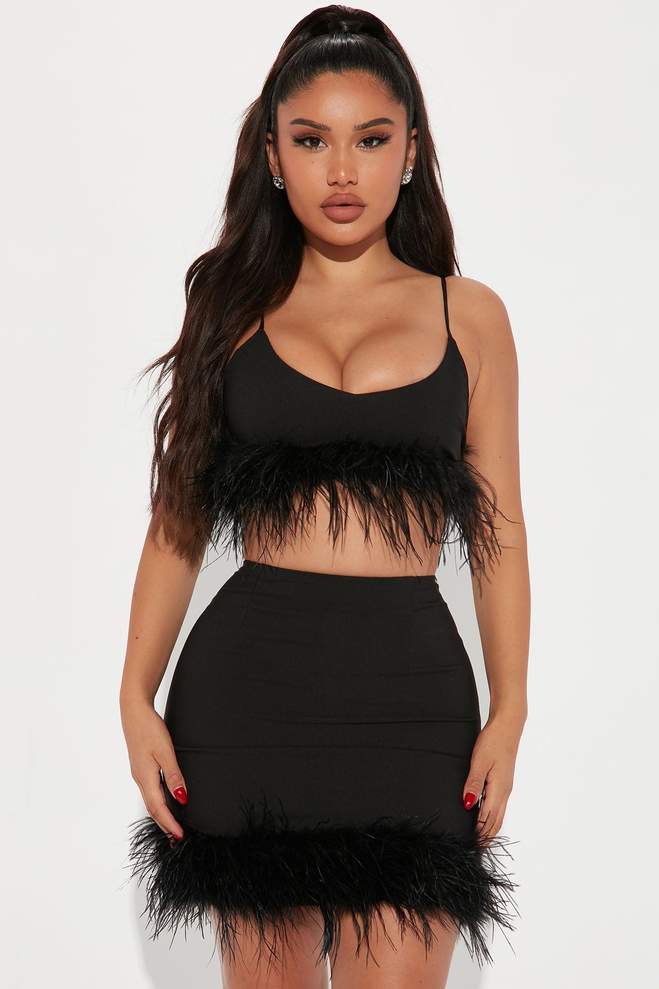 Chic In The City Feather Skirt Set - Black Product Image