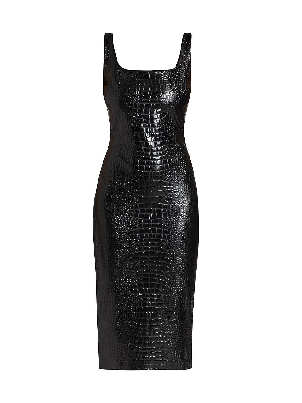 Womens Crocodile-Embossed Faux Leather Minidress Product Image