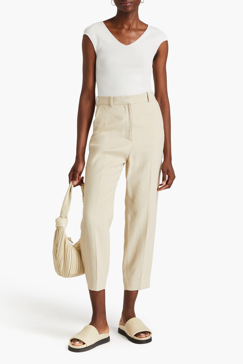 TOTÊME Woven Pleated Tapered Pants In Beige Product Image