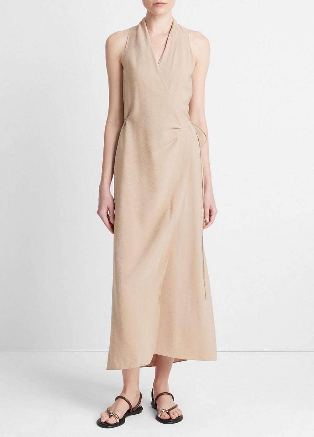 Draped-Neck Wrap Dress Product Image