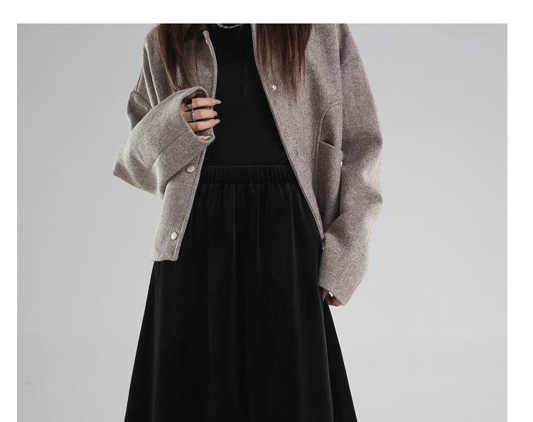 Elastic Waist Plain Velvet Lace Trim Midi A-Line Skirt Product Image