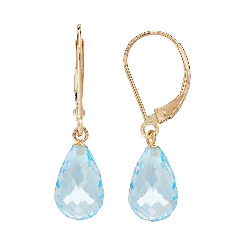 14k Gold Blue Topaz Briolette Drop Earrings, Womens Product Image