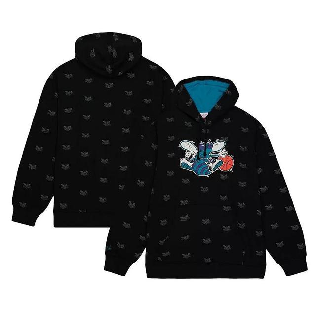 Mens Mitchell & Ness Black Charlotte Hornets Hardwood Classics Allover Print Pullover Hoodie Product Image