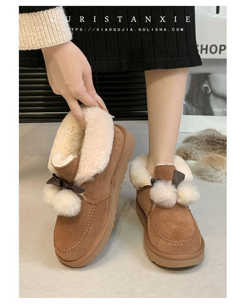 Bow Pom Pom Fleece-Lined Ankle Snow Boots Product Image