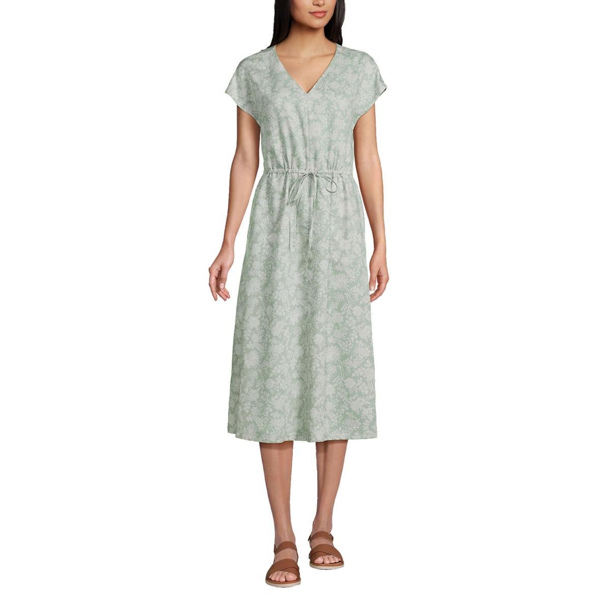 Plus Size Lands End Draped Dress, Womens Blue Classic Floral Product Image