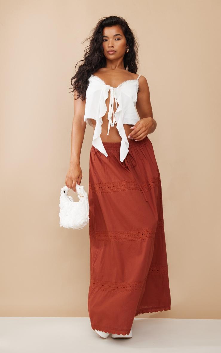 Rust Cotton Poplin Lace Detail Maxi Skirt Product Image