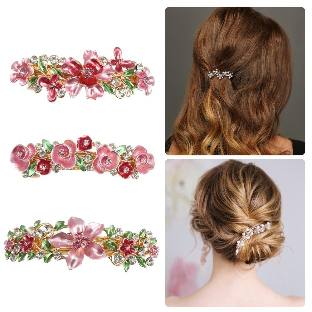 Unique Bargains Women's Hair Clips Barrettes Sparkly Rhinestones Hairpin 3 Pcs Pink Product Image