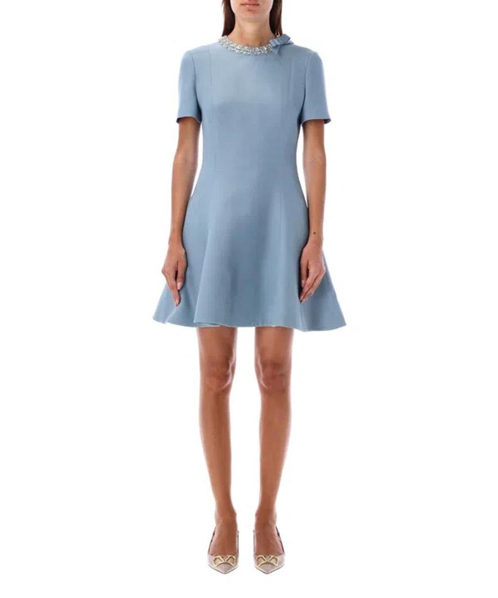 Embellished Wool And Silk-blend Mini Dress In Blue Product Image