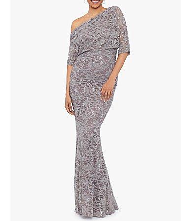 Betsy & Adam One-Shoulder Sequin Lace Gown Product Image