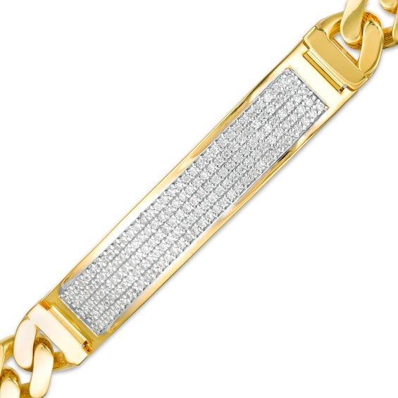 Men's 1-3/8 CT. T.w. Diamond ID Curb Chain Bracelet in 10K Gold - 8.25" Product Image