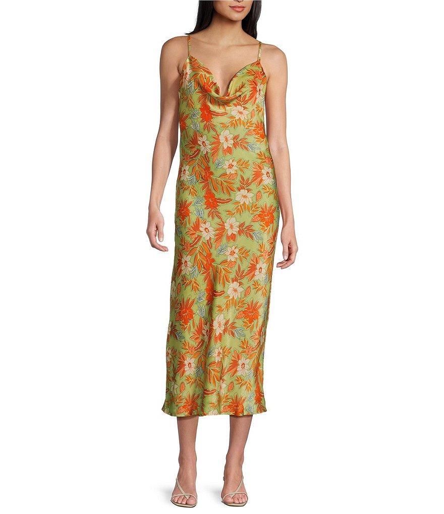 Evolutionary Sleeveless Tropical Floral Printed Slip Midi Dress Product Image