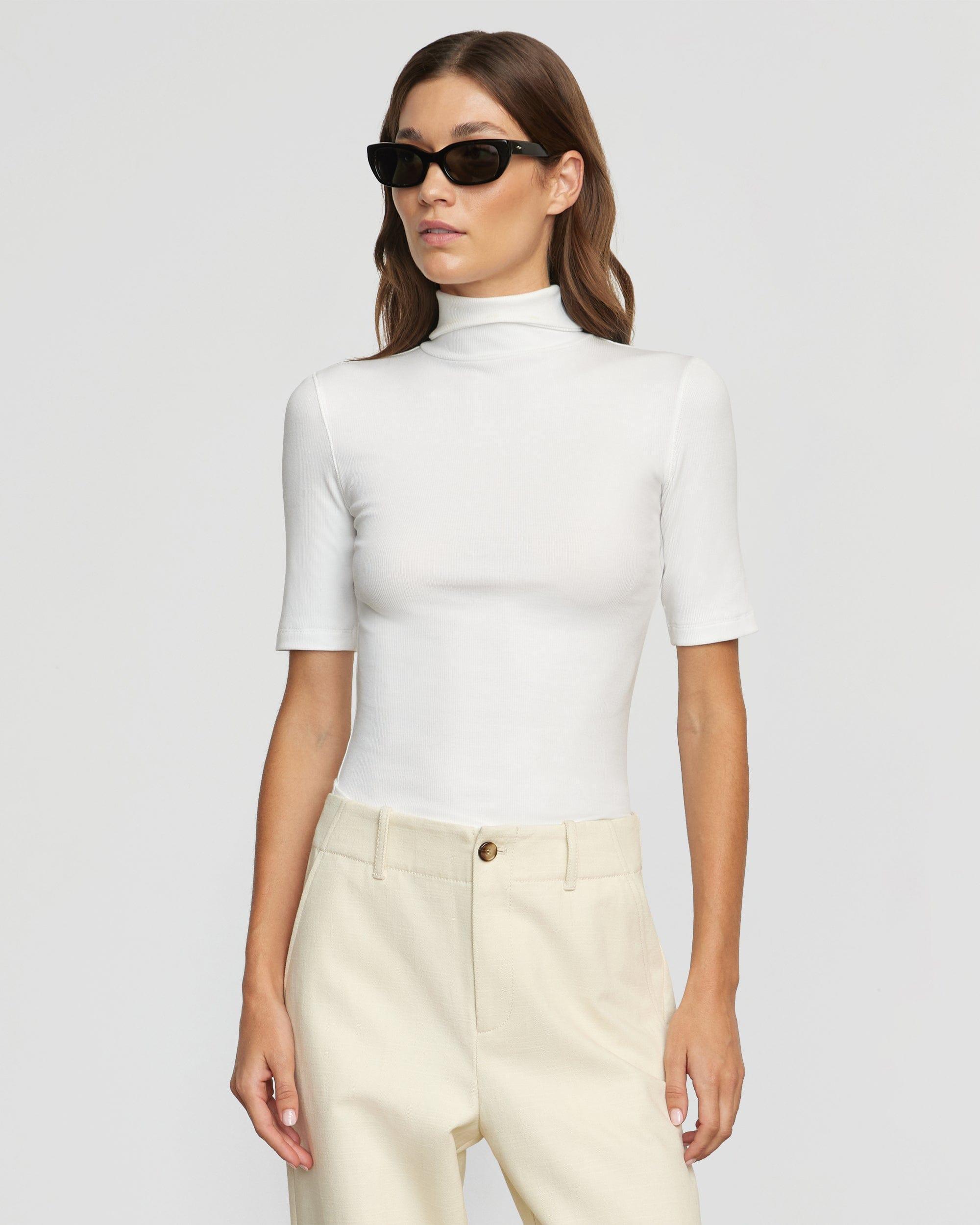 Shae Ribbed Turtleneck Semi-Sheer Tee Product Image