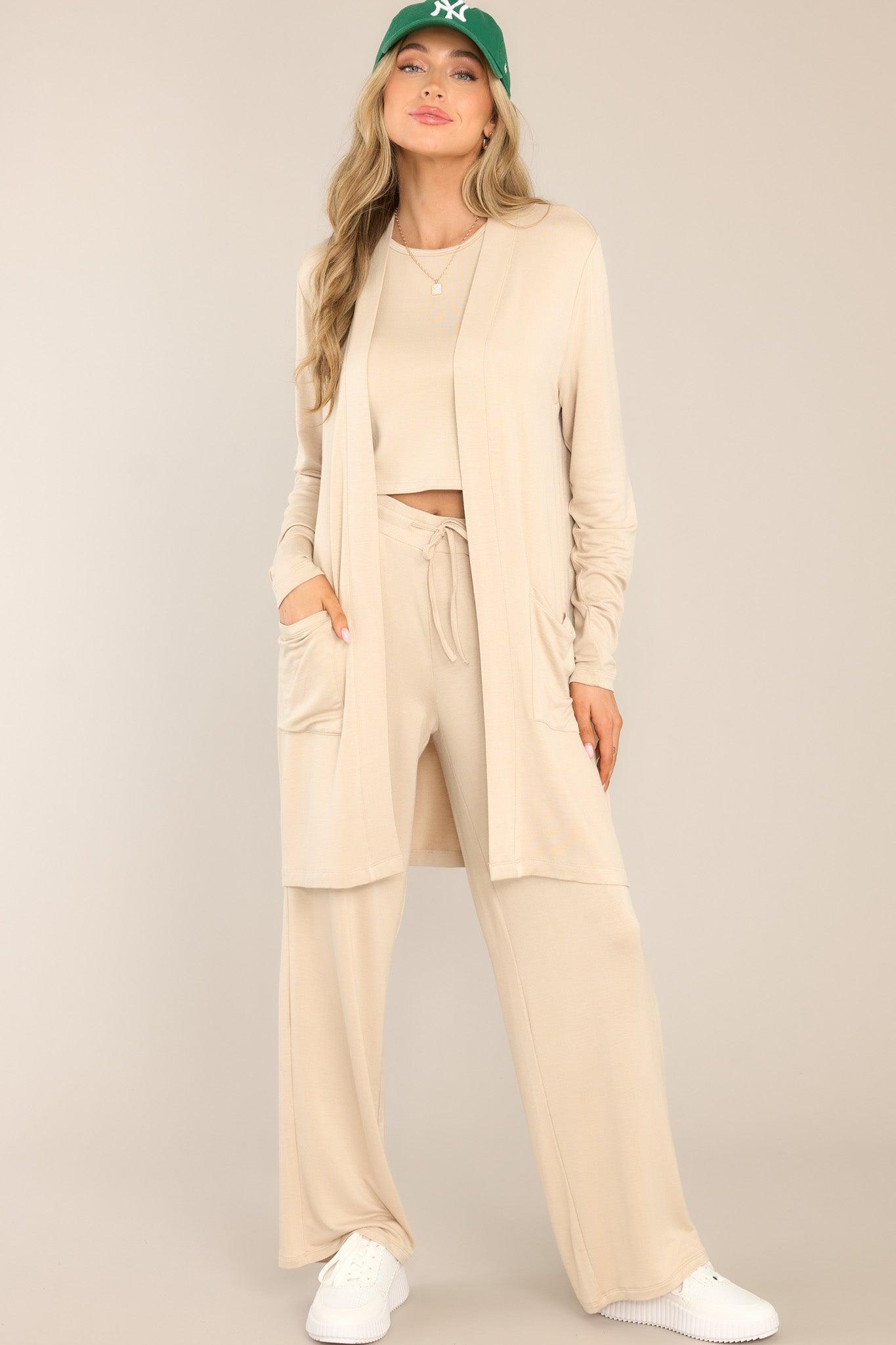 With Ease Natural Beige Wide Leg Pants Tan Product Image