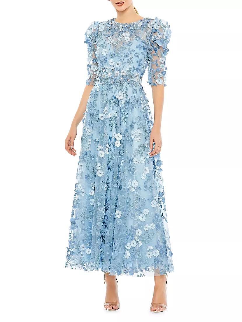 Floral Appliqué Puff-Sleeve Maxi Dress Product Image