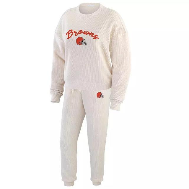 Womens WEAR by Erin Andrews Cream Cleveland Browns Knitted Tri-Blend Long Sleeve T-Shirt & Pants Lounge Set Product Image