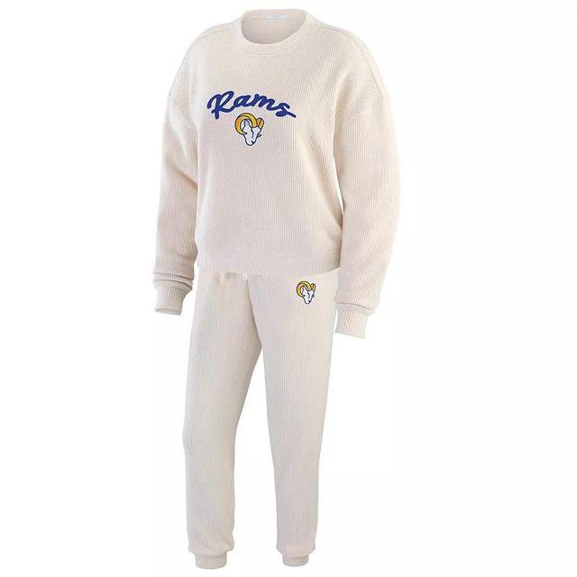 Womens WEAR by Erin Andrews Oatmeal Los Angeles Rams Rib-Knit Long Sleeve T-Shirt & Pants Lounge Set Product Image