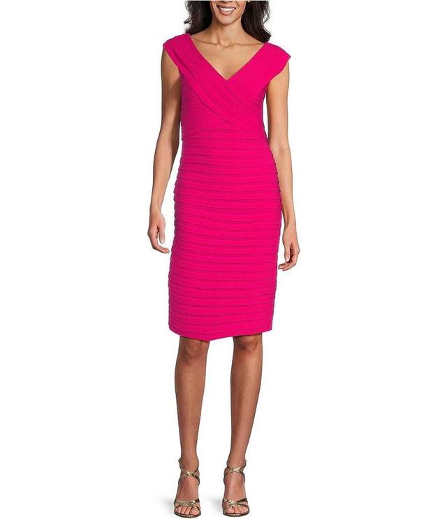 Adrianna Papell Jersey Knit Banded V-Neck Sleeveless Knee Length Sheath Dress Product Image