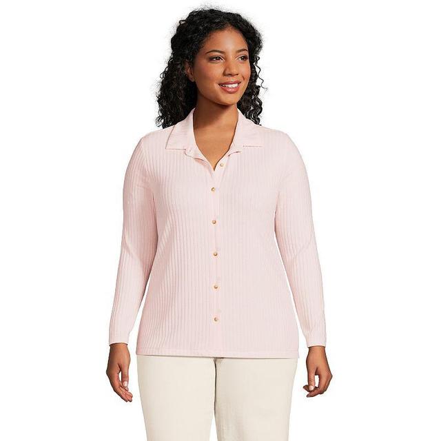 Womens Lands End Long-Sleeve Ribbed Button-Front Polo Top Product Image