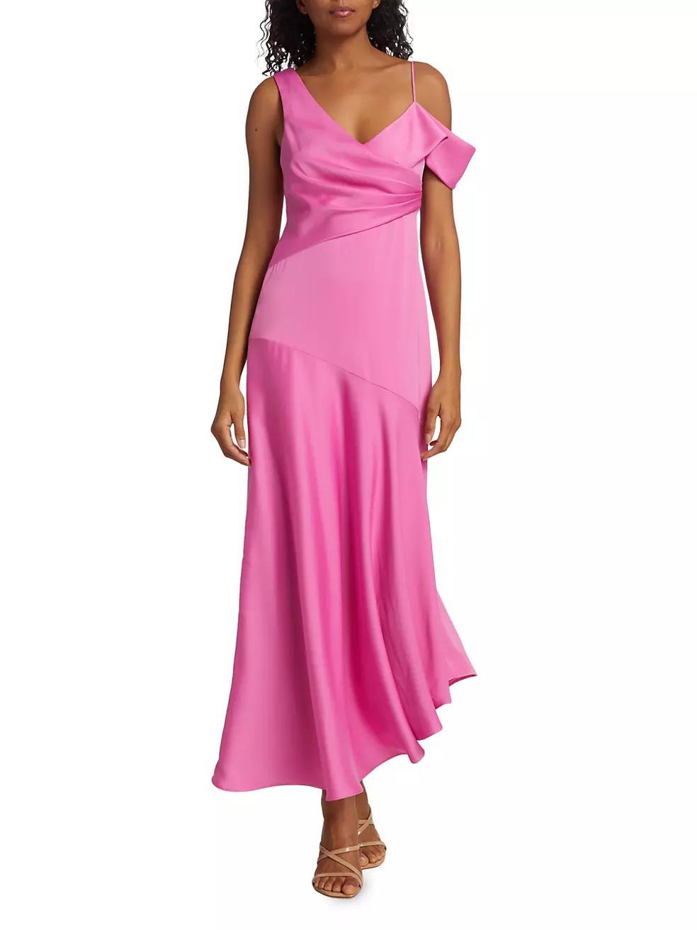 Marin Satin Asymmetric Midi-Dress Product Image