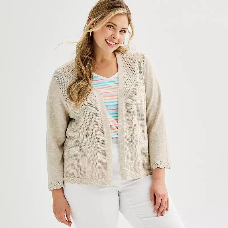 Plus Size Croft & Barrow Open Front Pointelle Cardigan, Womens Product Image