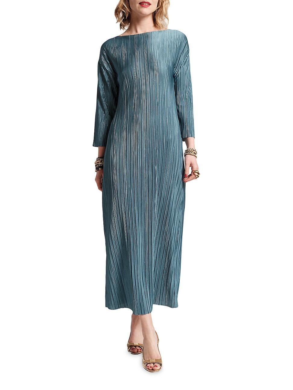 Womens Cotton-Blend Micro-Pleated Maxi Dress Product Image