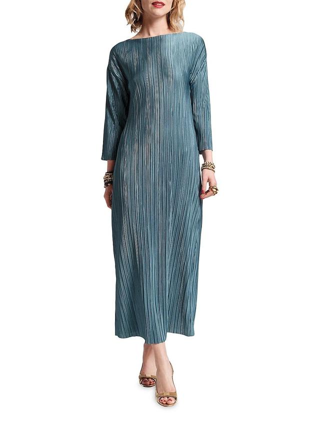 Womens Cotton-Blend Micro-Pleated Maxi Dress Product Image