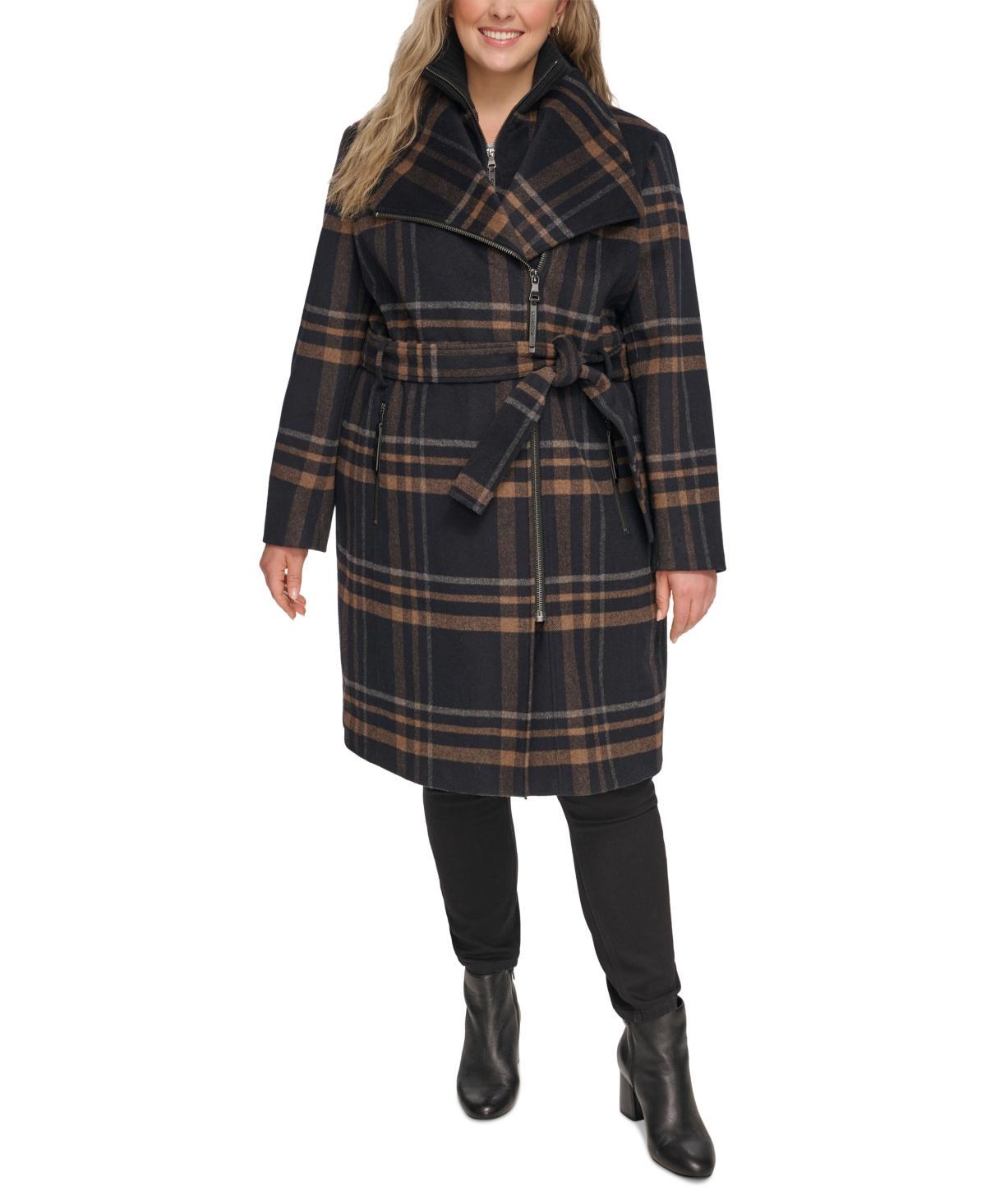 Calvin Klein Womens Plus Size Belted Asymmetric Wrap Coat, Created for Macys Product Image