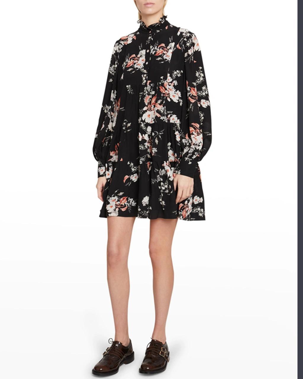 Karla Floral-print Silk Crepe De Chine Shirt Dress In Black Product Image