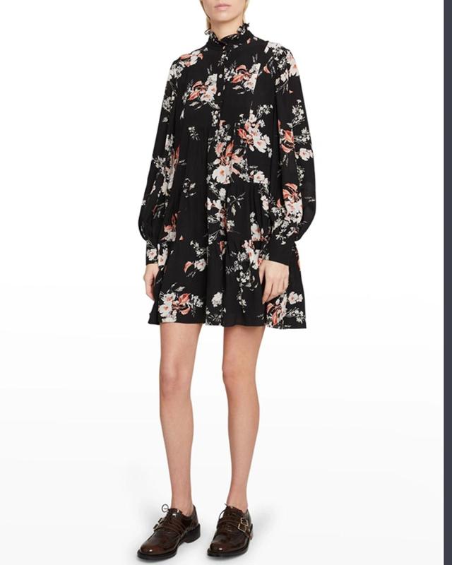 Karla Floral-print Silk Crepe De Chine Shirt Dress In Black Product Image