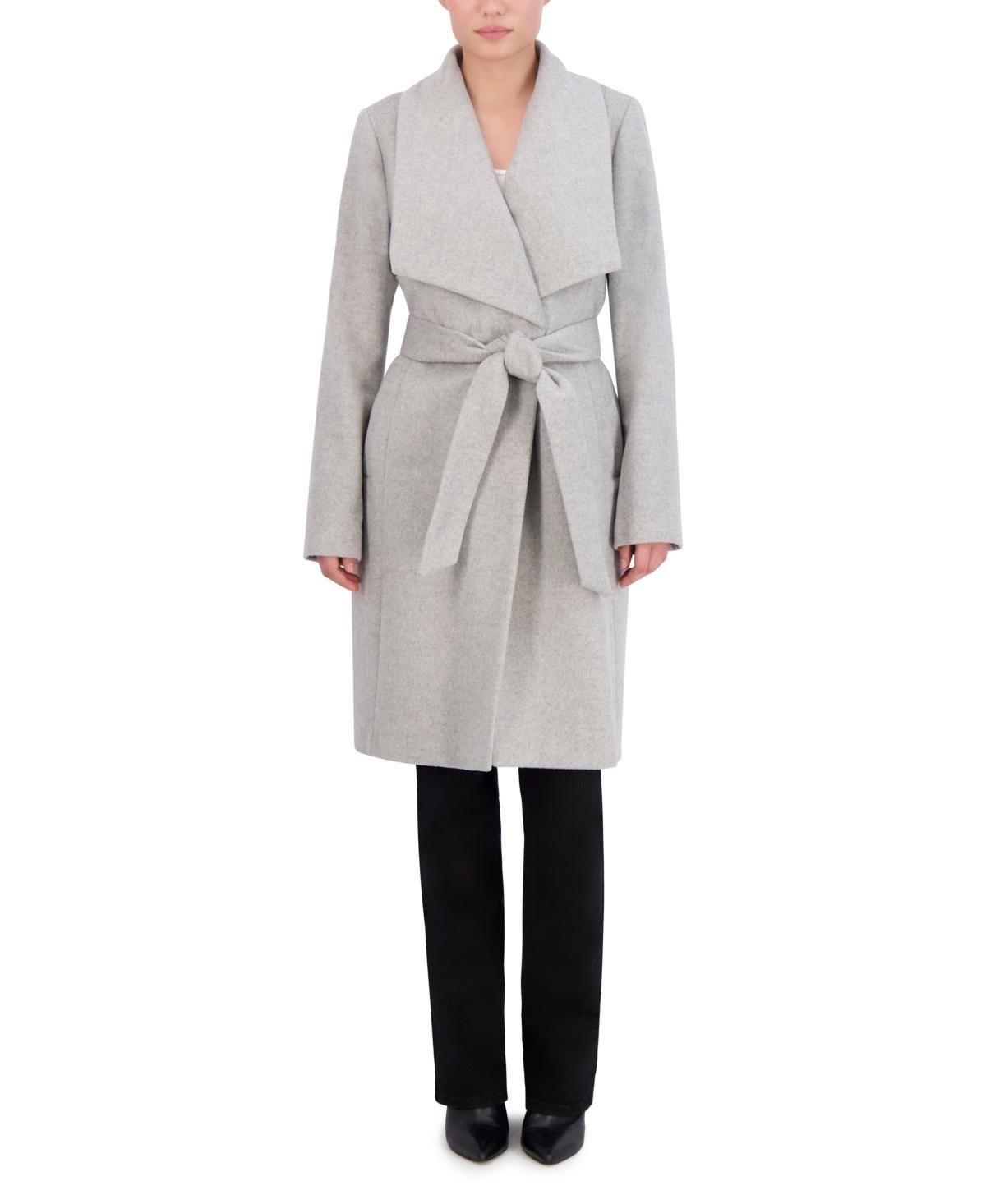 Cole Haan 39 Slick Wool Wrap Coat with Exaggerated Collar (Ice ) Women's Clothing Product Image