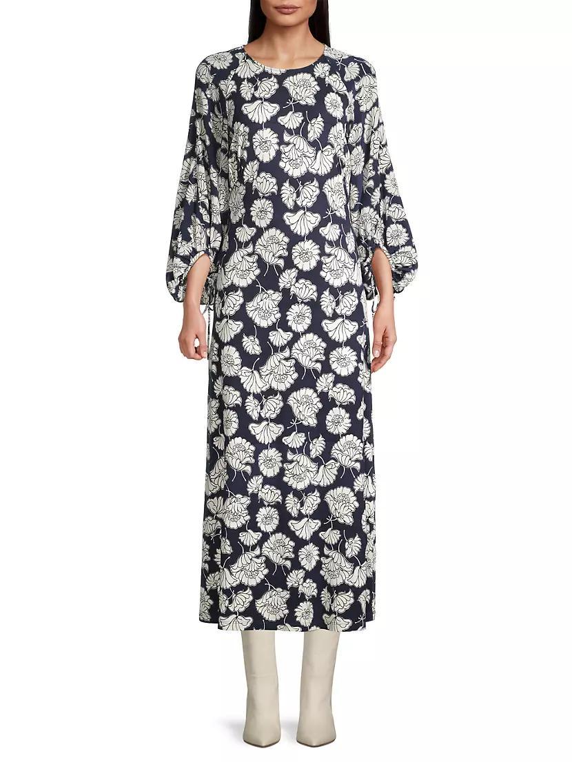 Floral Jersey Draped Long-Sleeve Midi-Dress Product Image