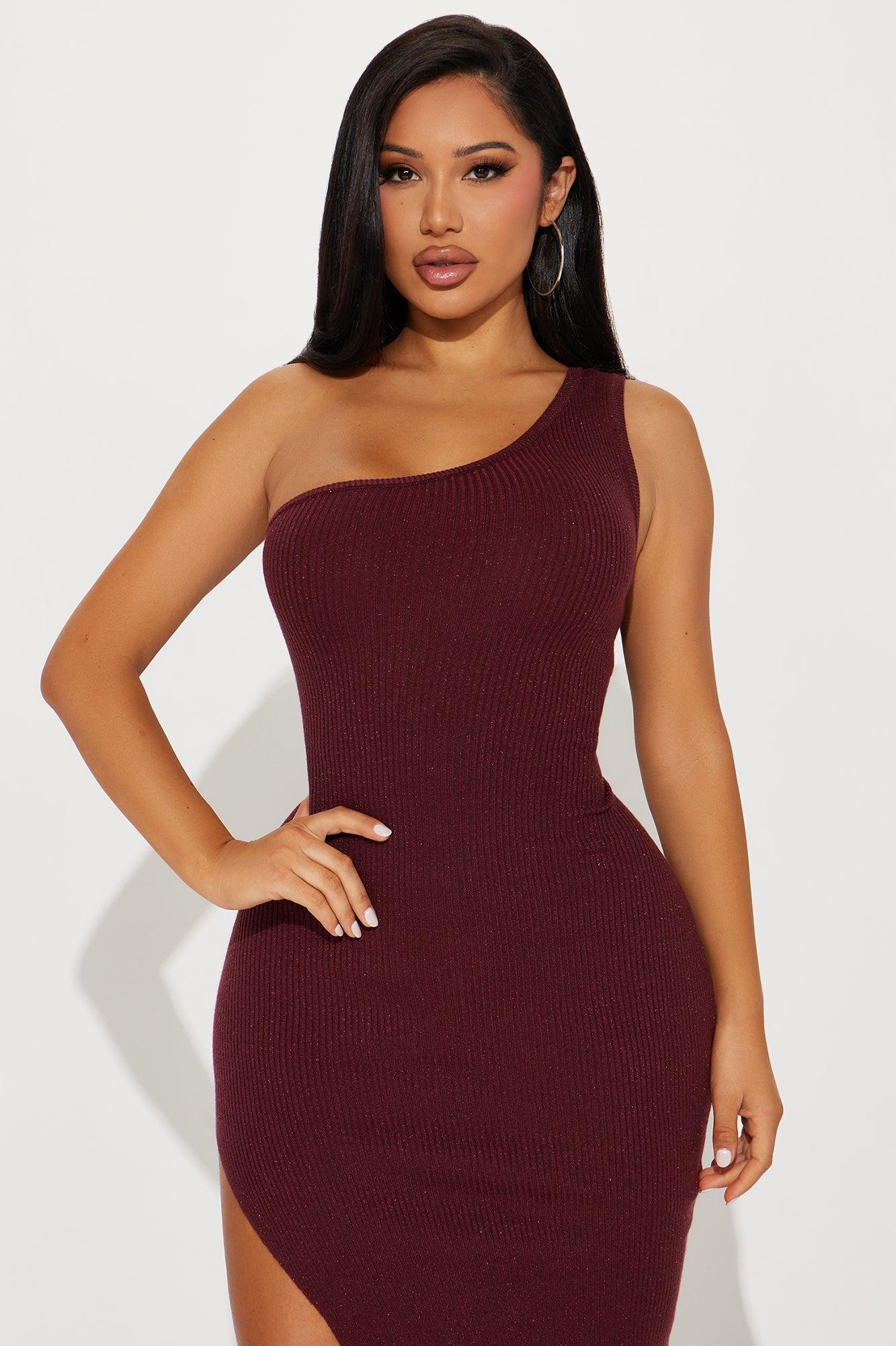 Milena Metallic Sweater Midi Dress - Wine Product Image