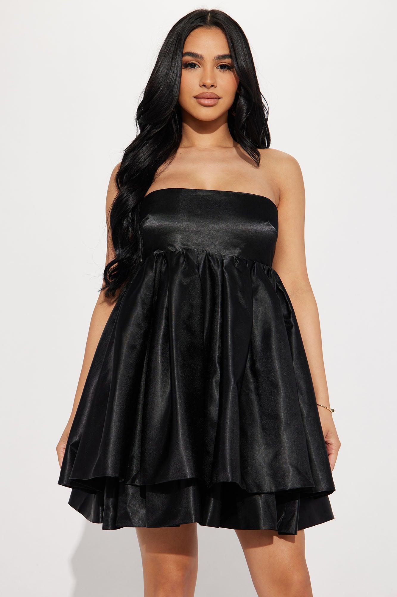 Honeybun Satin Babydoll Dress - Black Product Image