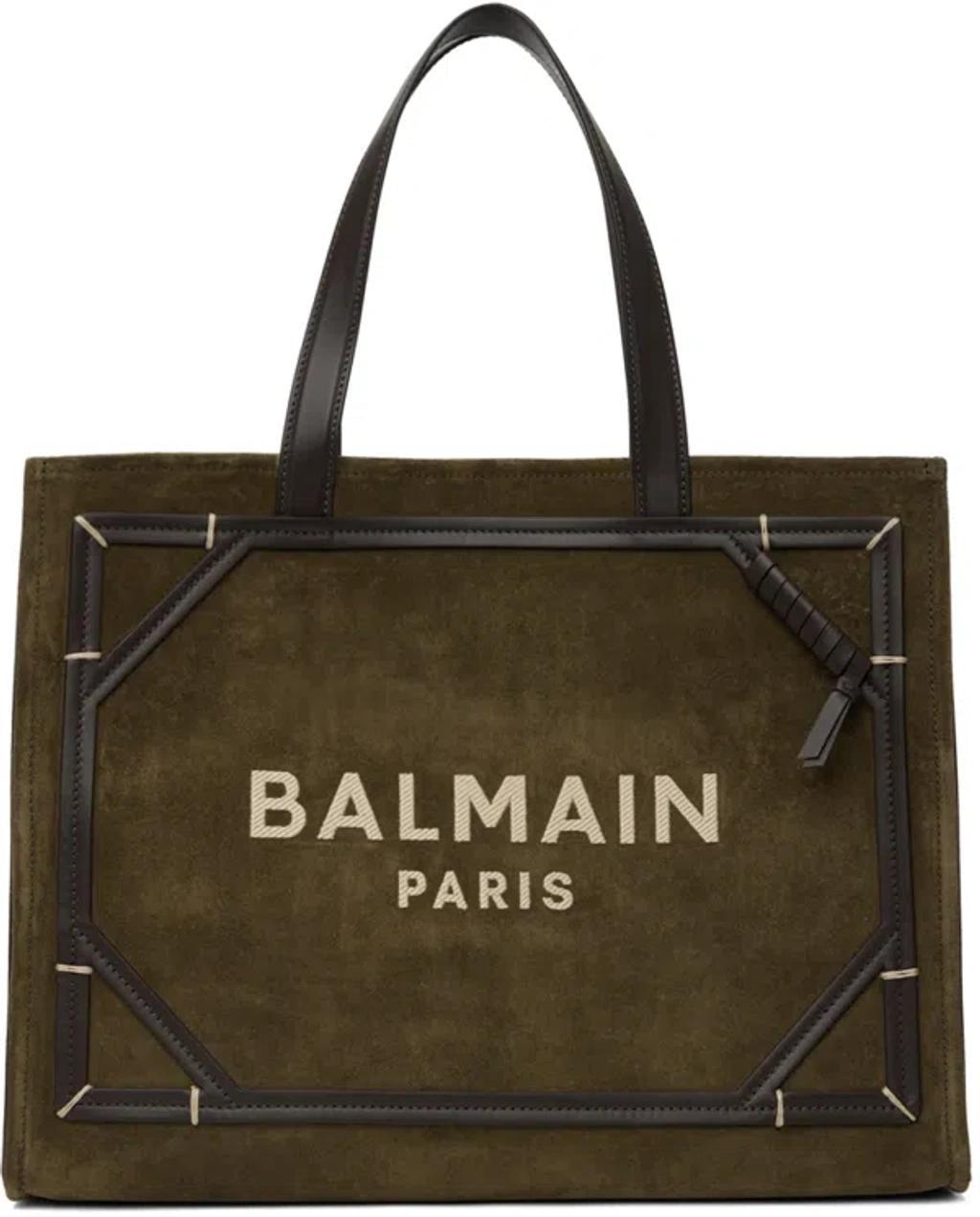 BALMAIN Khaki B-army Shopper Tote In Khaki Multi Product Image