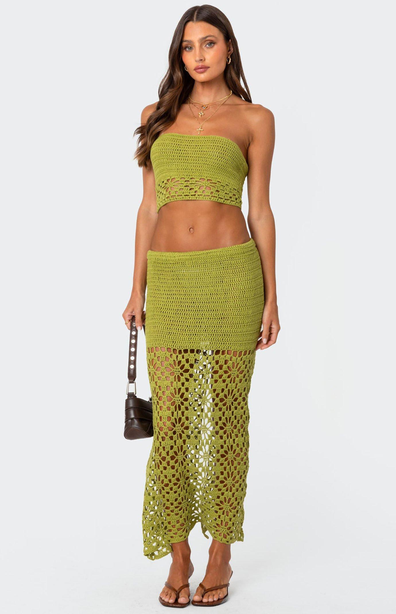 Edikted Women's Ida Back Slit Crochet Maxi Skirt Product Image