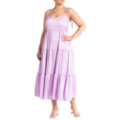 Plus Size Tiered Satin Maxi Dress Product Image