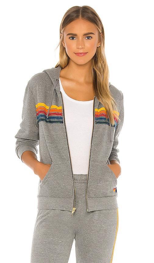 Aviator Nation 5 Stripe Zip Hoodie in Grey. - size L (also in XS, S, M, XL) Product Image